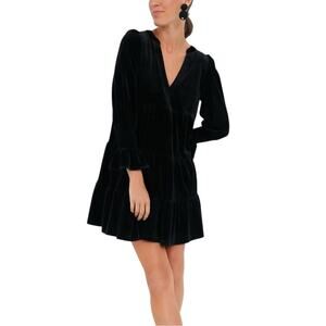 Pomander Place Kenzo Black Velvet Tier V-Neck Mini Dress XS